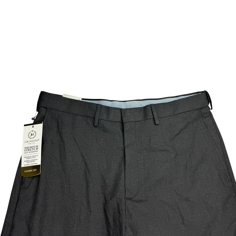Haggar Mens Premium Stretch Classic Fit Flat Front Suit Pants Dark Gray 34x32